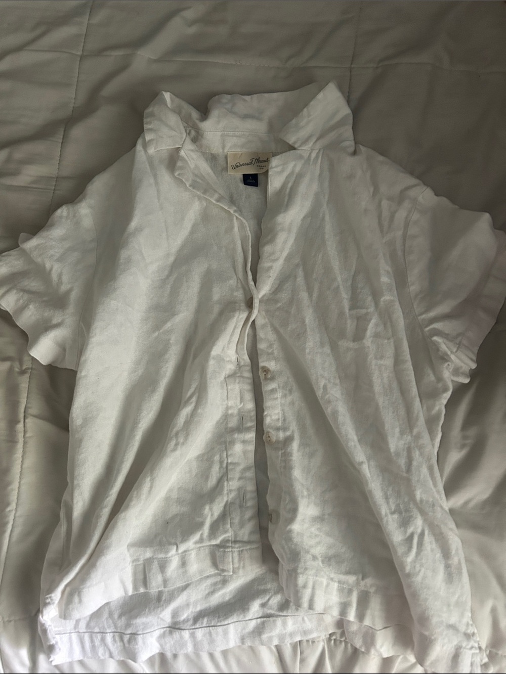 White Linen Short-Sleeve Button Shirt
